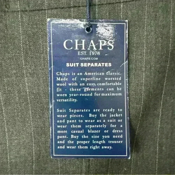 Chaps Sport Coat Men’s 42S Charcoal Gray Pinstriped 100% Wool 3-Button Jacket - Picture 7 of 10